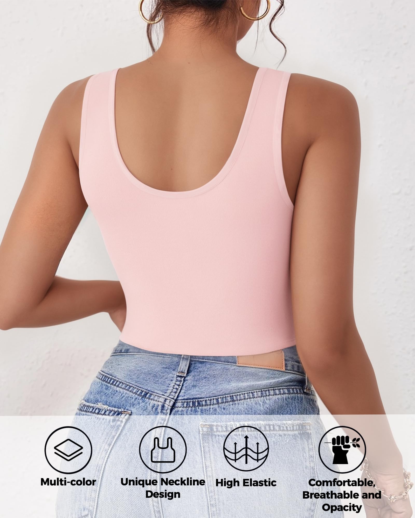2-3 canottiere da donna, crop top senza maniche con scollo a U, crop top basic corto racerback per uscire magliette sportive atletiche, nero/bianco/rosa., M