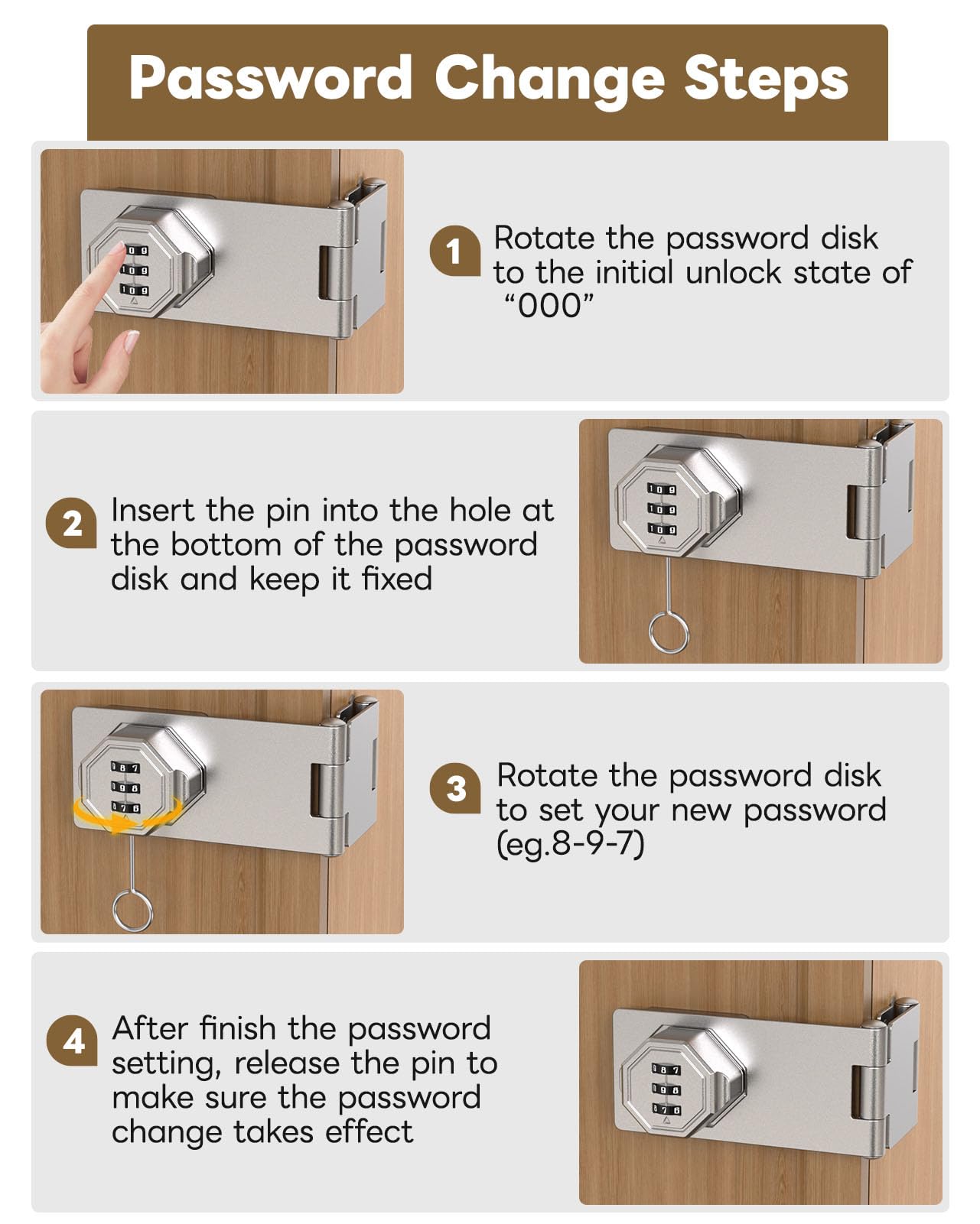 Schrankschloss mit Kombination, 90 Grad Bifold Aktenschranktürschloss, mechanisches schlüsselloses Passwort, Drehverschluss für Büro, Datei, Schreibtisch, Schublade, Schrank, Spind (2, Silber)