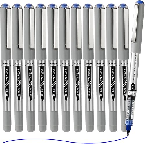 Miniatura 2 de EYEYE Bolígrafos de tinta líquida de 0.039 pulgadas (0.039 in), color azul, paquete de 12 bolígrafos de punta gruesa de secado rápido, bolígrafos de