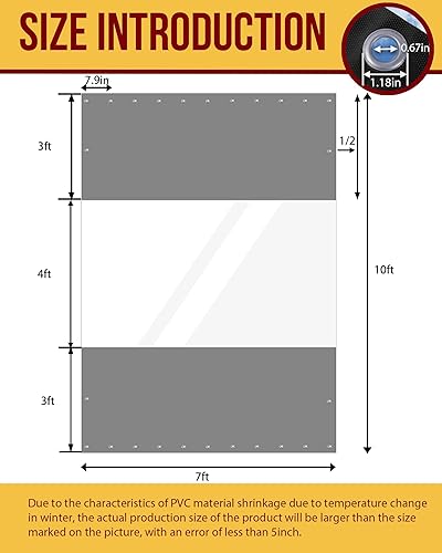 Miniatura 5 de FoundGo - Cortinas de vinilo de 3.05m x 2.13m para patio 19oz, lona de vinilo transparente para patio al aire libre, lona resistente transparente