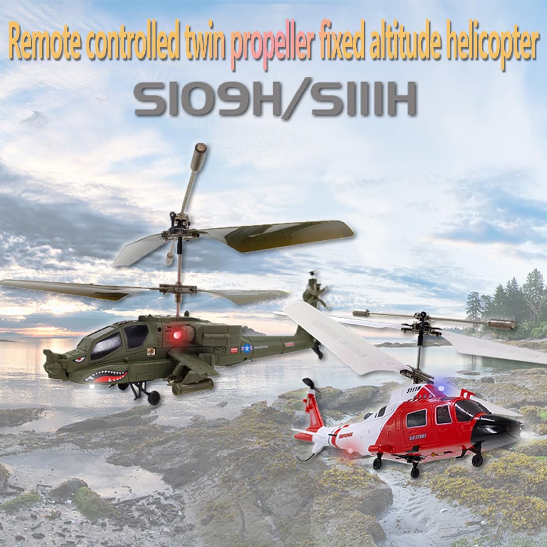 S109H Apache RC Helikopter, 2,4 G RC 3CH model samolotu ze stabilizatorem żyroskopowym, lądowanie jednym przyciskiem, samolot RC do użytku wewnątrz i na zewnątrz, dla początkujących, prezent dla