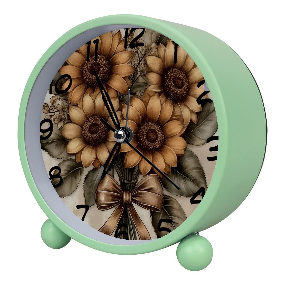 Luoweisi Analog Alarm Clock Vintage Sunflower, Silent Non-Ticking with Night Light, Battery Operated, Round Desk Alarm Clock for Office, Bedroom, Elderly, Adults, Children, Student Gifts