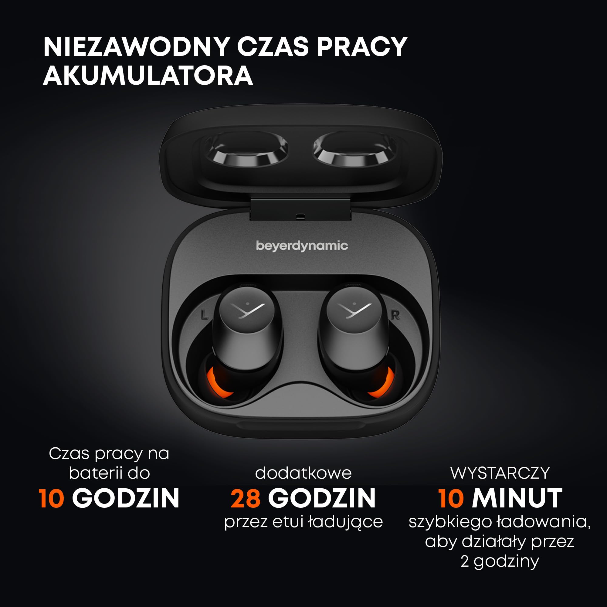 beyerdynamic AMIRON 300 Prawdziwie bezprzewodowe słuchawki z aktywną redukcją szumów i trybem transparentności, czarne, douszne, Bluetooth, 38-godzinny czas pracy baterii