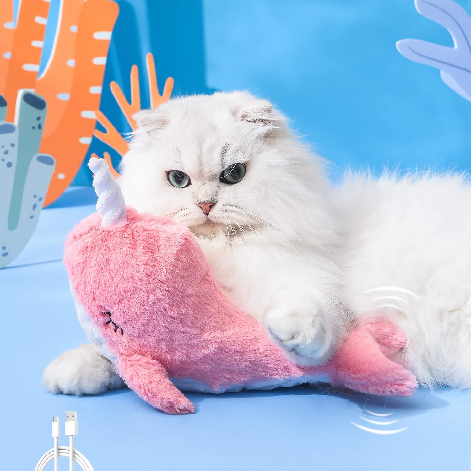 Petgravity Narwhal Flopping Fish Toy 11" Electric Moving