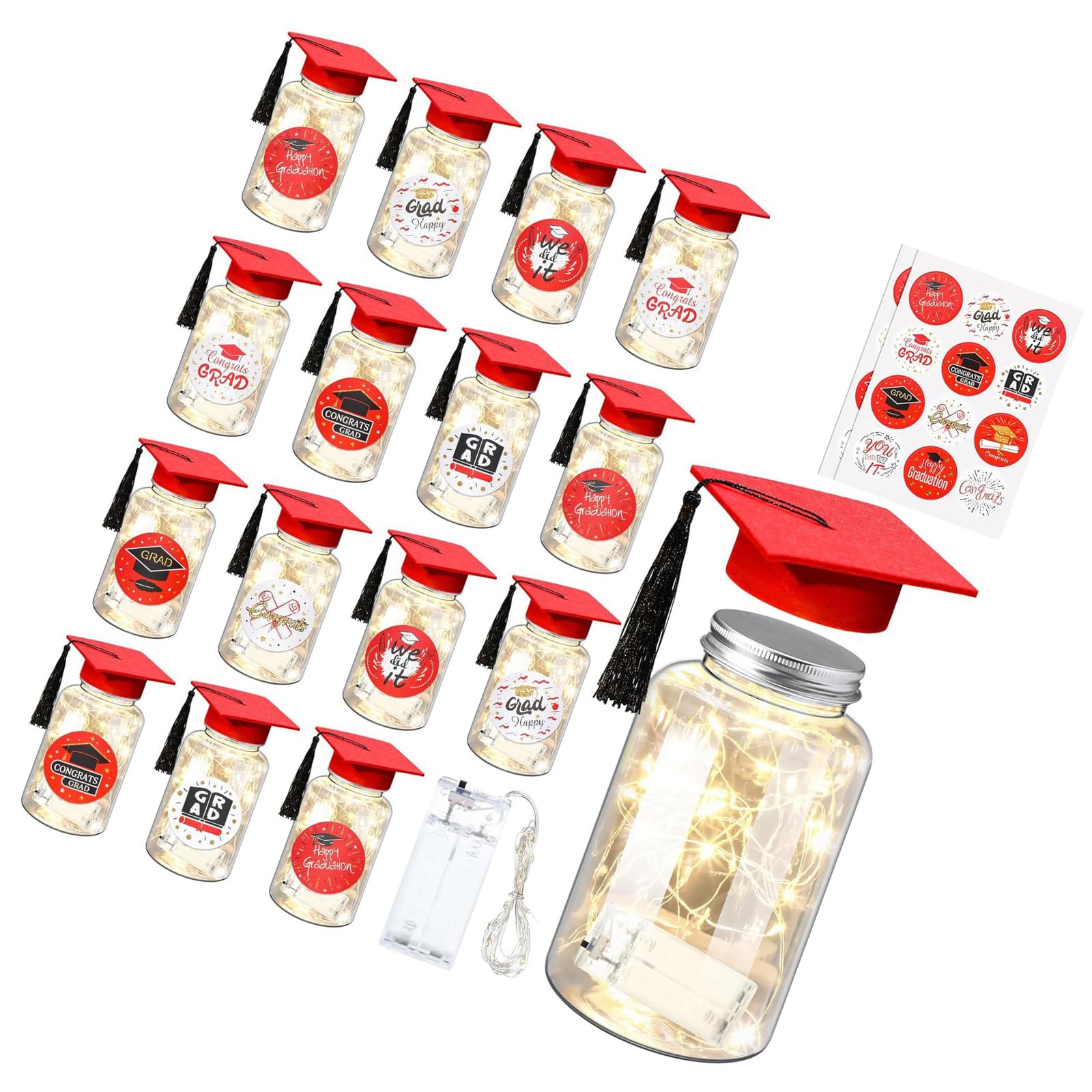 2026 Graduation Centerpieces for Tables Light Up Masons Jar with Graduation Cap for College Congrats Grad Party Decors Light Up Masons Jar with Cap