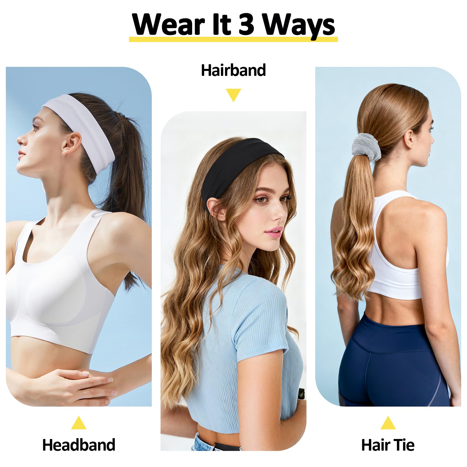 Diadema Mujer Antideslizante Tela Cinta Pelo Deporte Bandana Hombre Elástica Absorbente Sudor Headband Correr Yoga Gimnasio Negro Blanco Gris