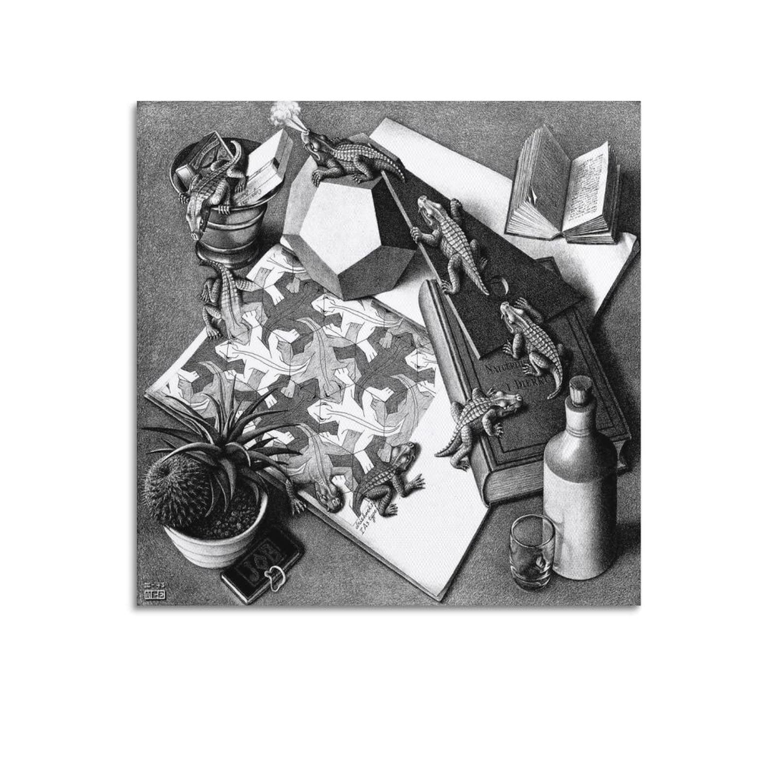 JAHER M.C. Escher Paintings Artworks - (Reptiles) Posters Art Print Wall Photo Paint Hanging Picture Family Bedroom Decor Gift 12x12inch(30x30cm)