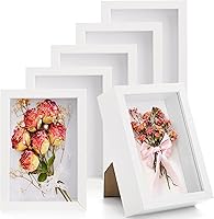 Hacaroa 6 Pack 4x6 Inch White Shadow Box Frames - 1.2" Deep Wood Display Cases for Dried Flowers, Crafts, Medals, Photos & Memorabilia