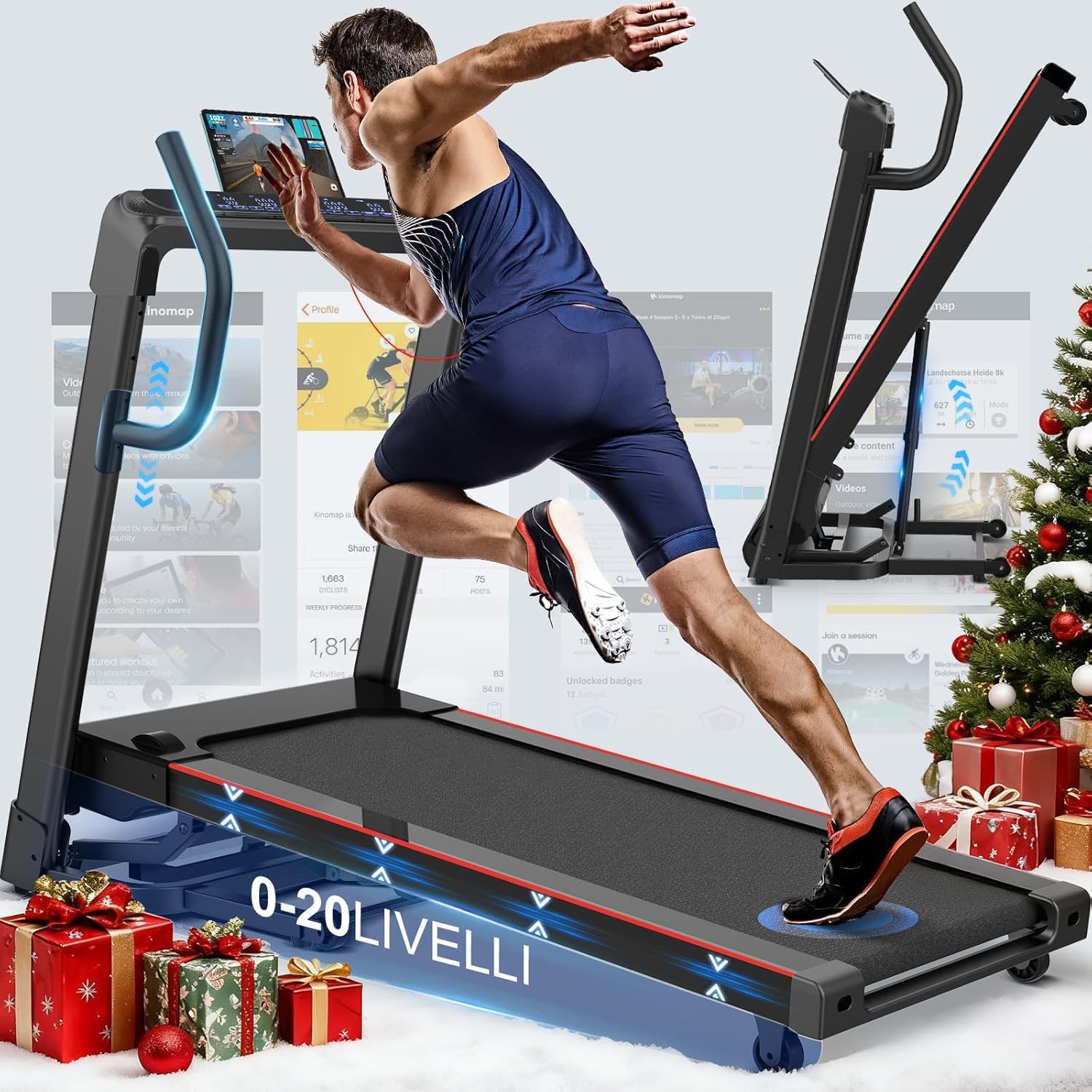 Profi Laufband für Zuhause Klappbar, Laufbänder mit Steigung, Leiser Motor, Treadmill for Home mit Große Lauffläche, WiFi, Bluetooth, APP, für Marathon-Training, Deutsche Qualitätsmarke | Heim-Klapplaufband,Leiser Motor,Breite Lauffläche,WiFi,Bluetooth, A