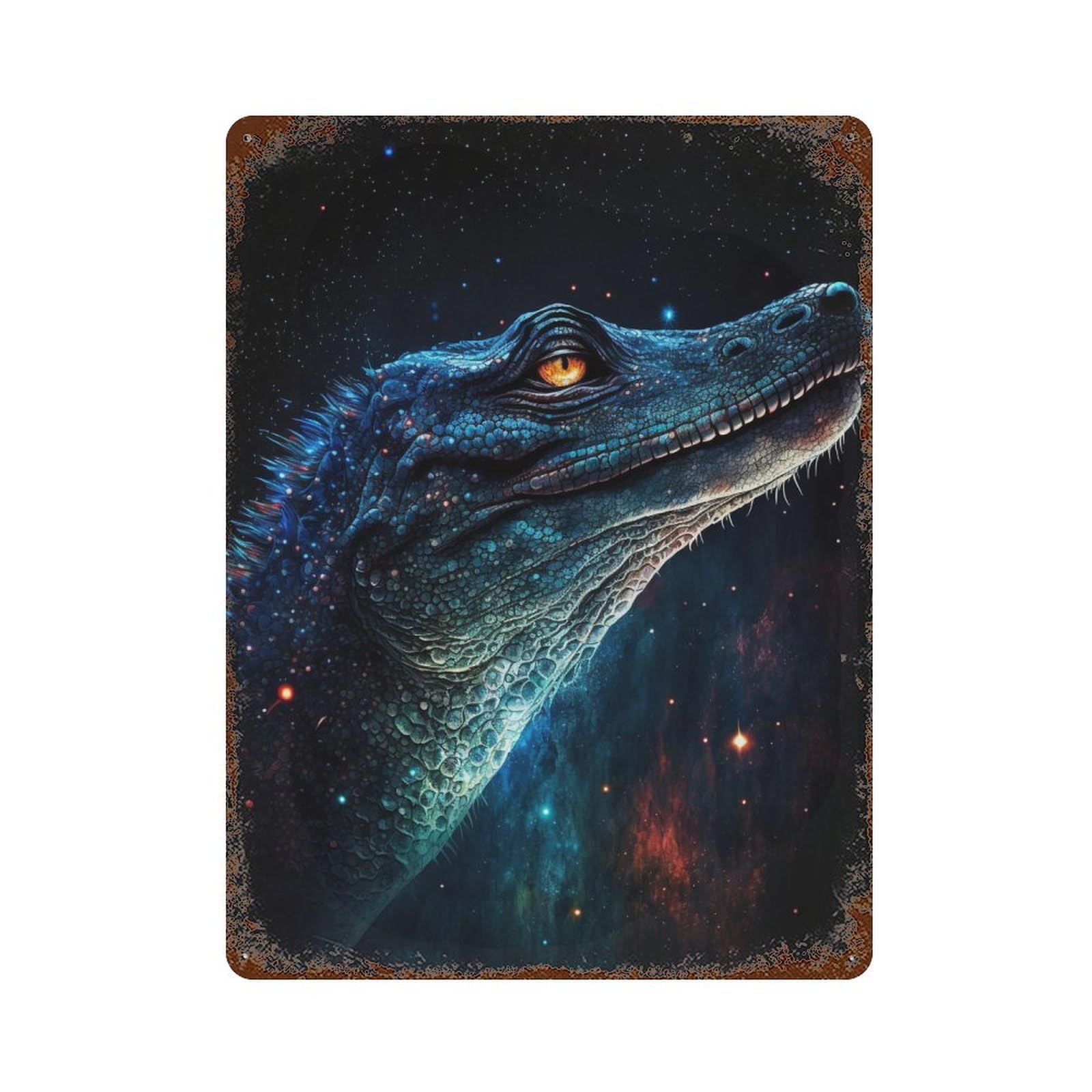 Garage Style Galactic Crocodile Profile-1 Rusty Metal Tin Sign 15.7"x11.8", Classic Wall Plaque for Bar And Workshop