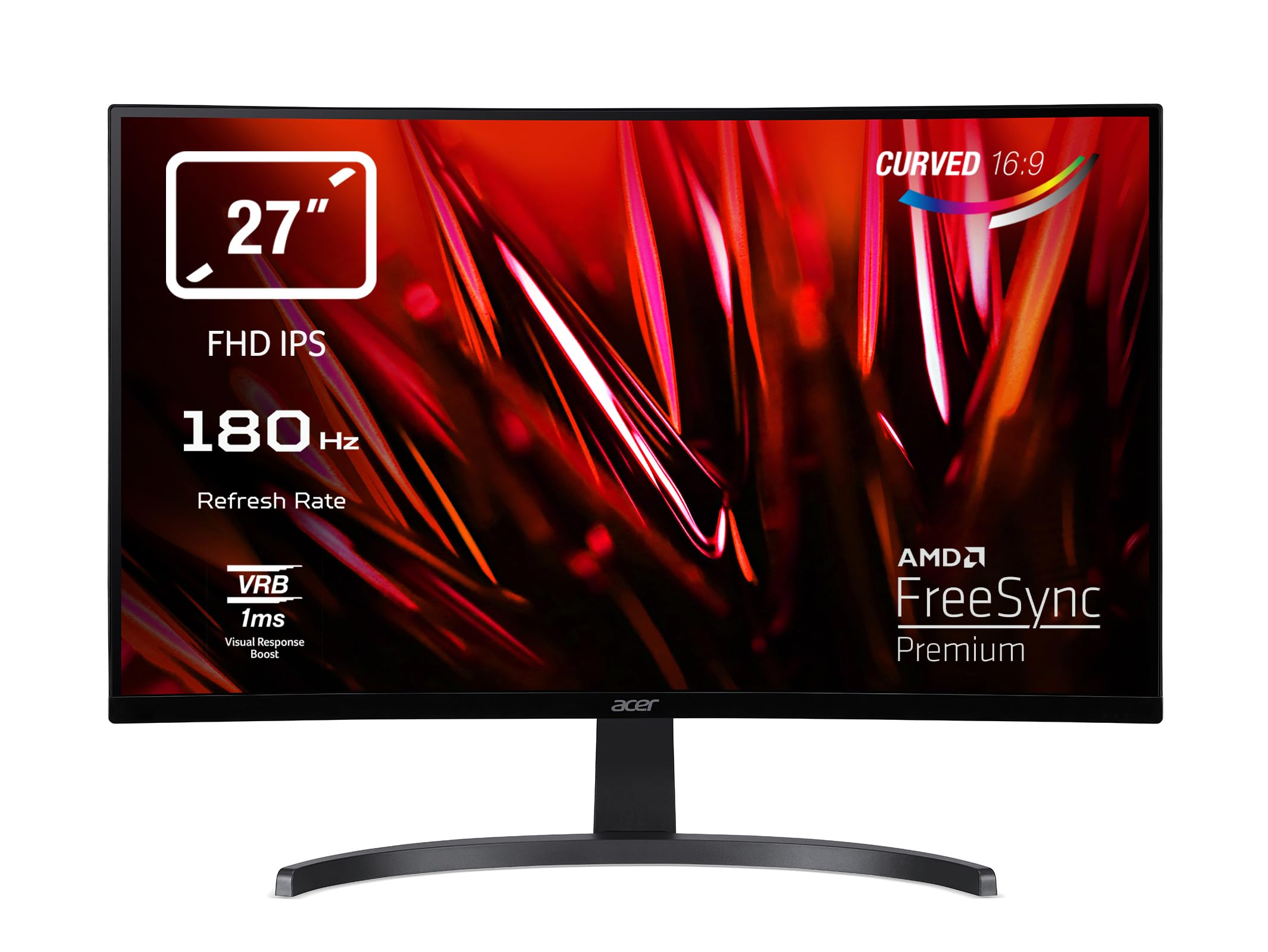 Acer Nitro ED273S3bmiipx Monitor Gaming Curvo 27", 180 Hz, FreeSync Premium | Display FHD, 1ms (VRB), 16:9, DVI, HDMI 2.0, DP 1.4, ZeroFrame, Audio Out, Speaker Integrati, Cavo HDMI Incluso