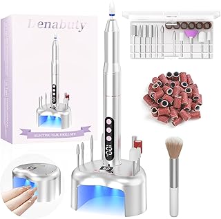 Nagelfräser Kabellos, Elektrische Nagelfeile Professionelle 2 in 1 Fräser für Gelnägel Acrylnägel mit Nagel UV LED Lampe, Maniküre und Pediküre Set Nail Drill 35000 U/Min Silber