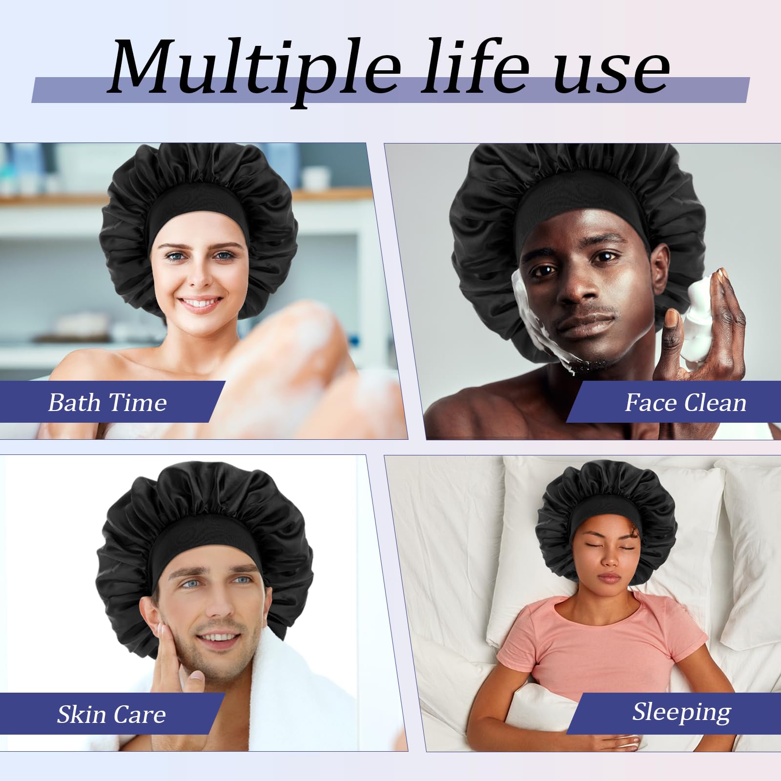 WLLHYF Gorros para hombre, gorro de satén ajustable de seda suave, banda elástica, reversible, grande, para mujeres negras, trenzas de cabello rizado
