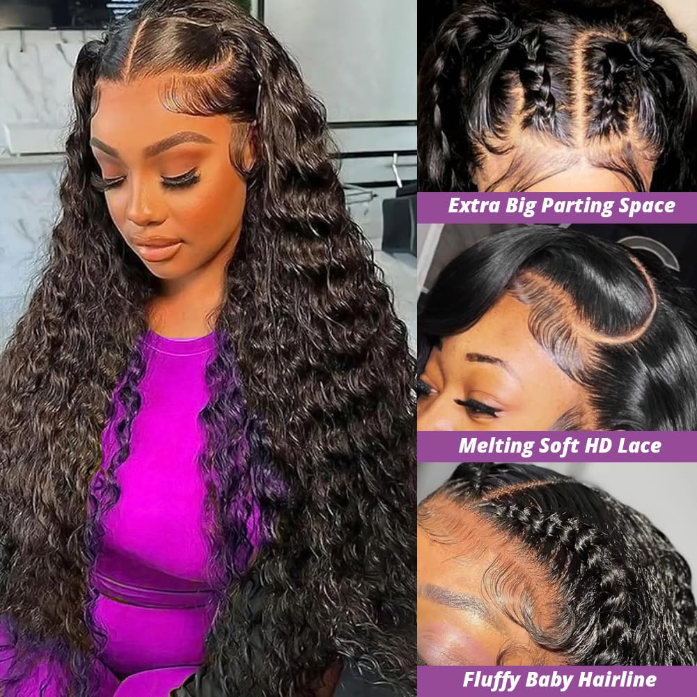 Amazon.com : 13x6 Deep Wave Lace Front Wigs Human Hair Wig  display picture 3