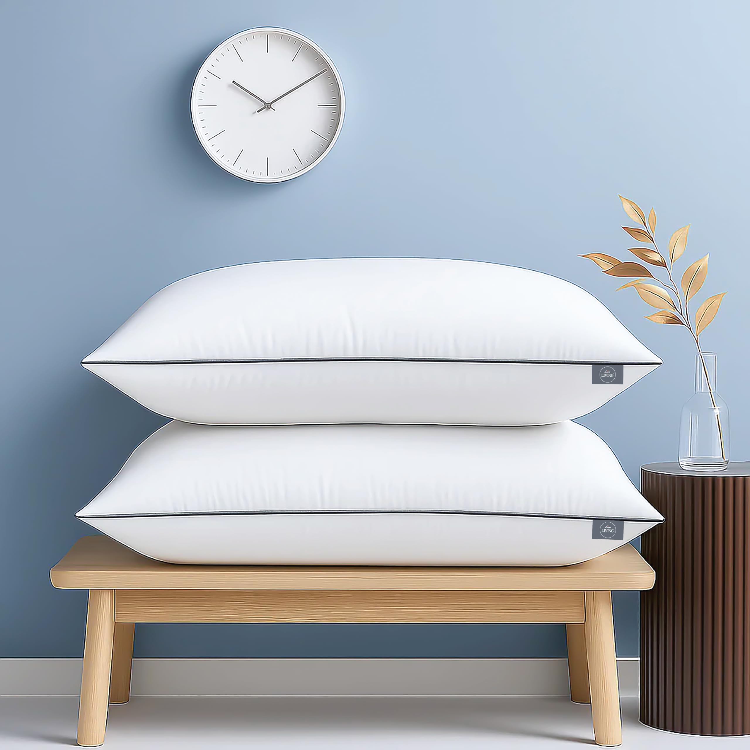 bien LIVING Extra Soft Microfiber Filled Plush Pillow, Down Alternative Hypoallergenic Pillow, 17 x 27 Inches, White (Pack of 2)