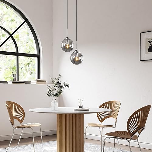 Miniatura 6 de KCO Iluminación moderna de globo de vidrio grande con cepillo de iluminación colgante de níquel, luces colgantes de níquel para isla de cocina,