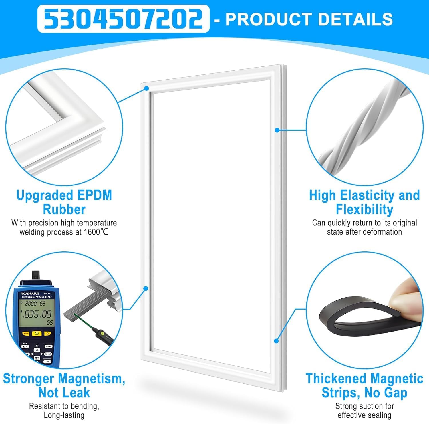 UPGRADED 5304507202 Freezer Door Gasket Compatible with Frigidaire Freezer Door Gasket 216522303 Kenmore Refrigerator Door Gasket Upright Freezer Door Seal Refrigerator Gasket AP6037542 PS11770646