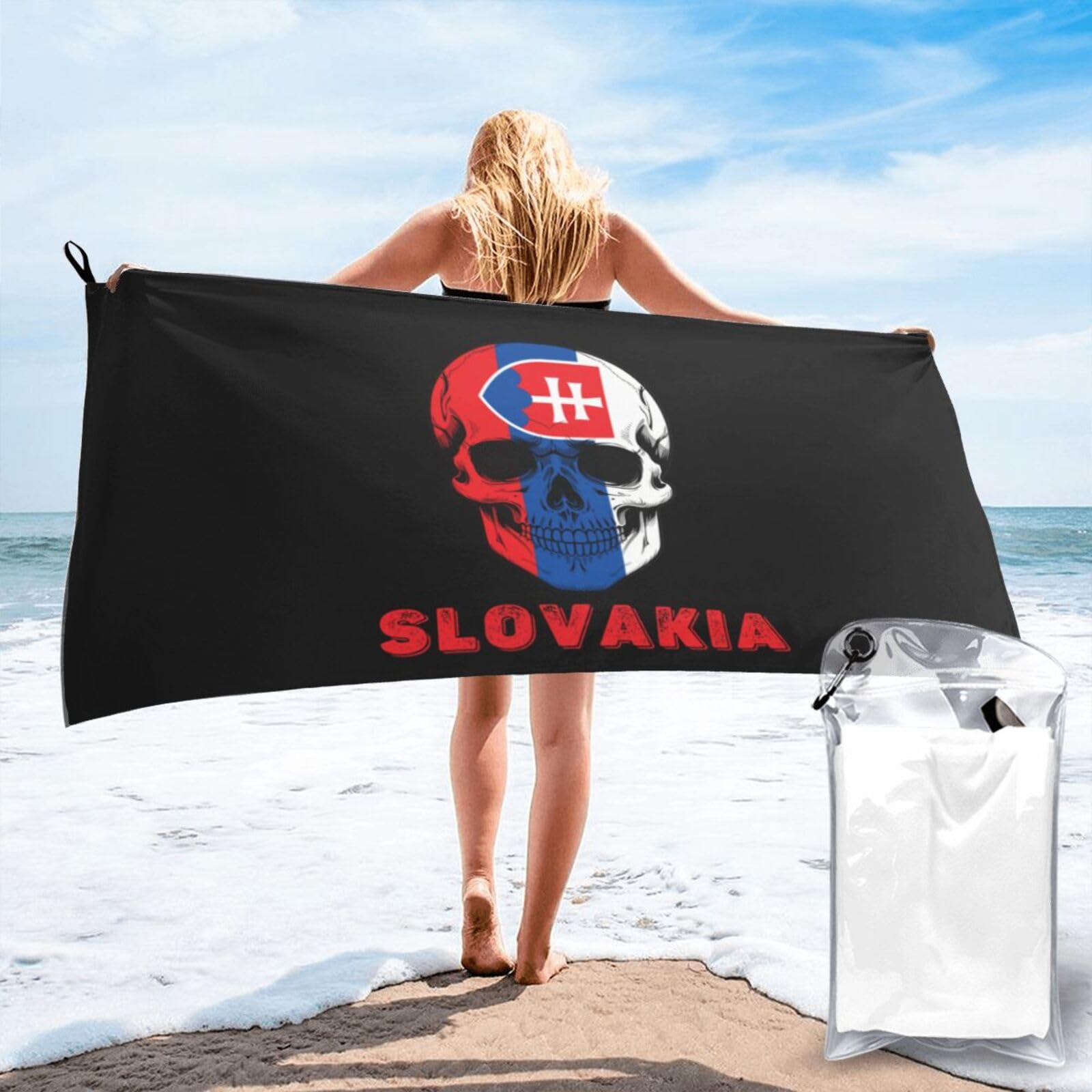 HACXZ Skull Slovakia Flag Lightweight Absorbent Beach Towel Microfiber Beach Towel 31.5"X63"