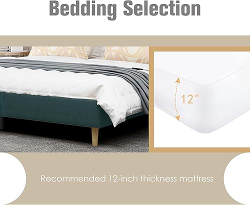 Miniatura 6 de AGARTT Base de cama tapizada tamaño individual con cabecera y estribo, soporte de listones de madera, no necesita somier, fácil montaje, terciopelo