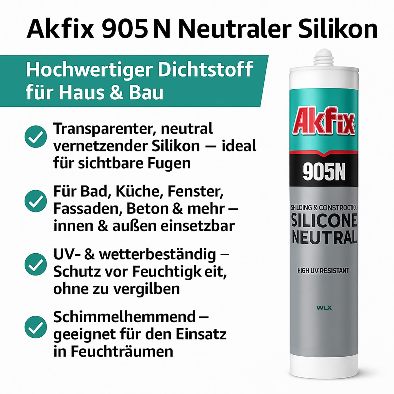 Silicone neutre transparent - Résistant aux UV, imperméable - Mastic pour salle de bain, cuisine, fenêtre et construction - 310 ml (6)