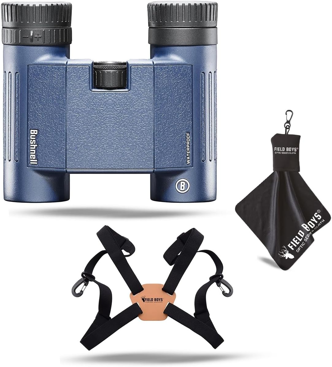 Bushnell H2O 8x25mm Binoculars, Waterproof and Fogproof Binoculars for Boating, Hiking, and Camping + Harness + Microfiber Cleaning Cloth