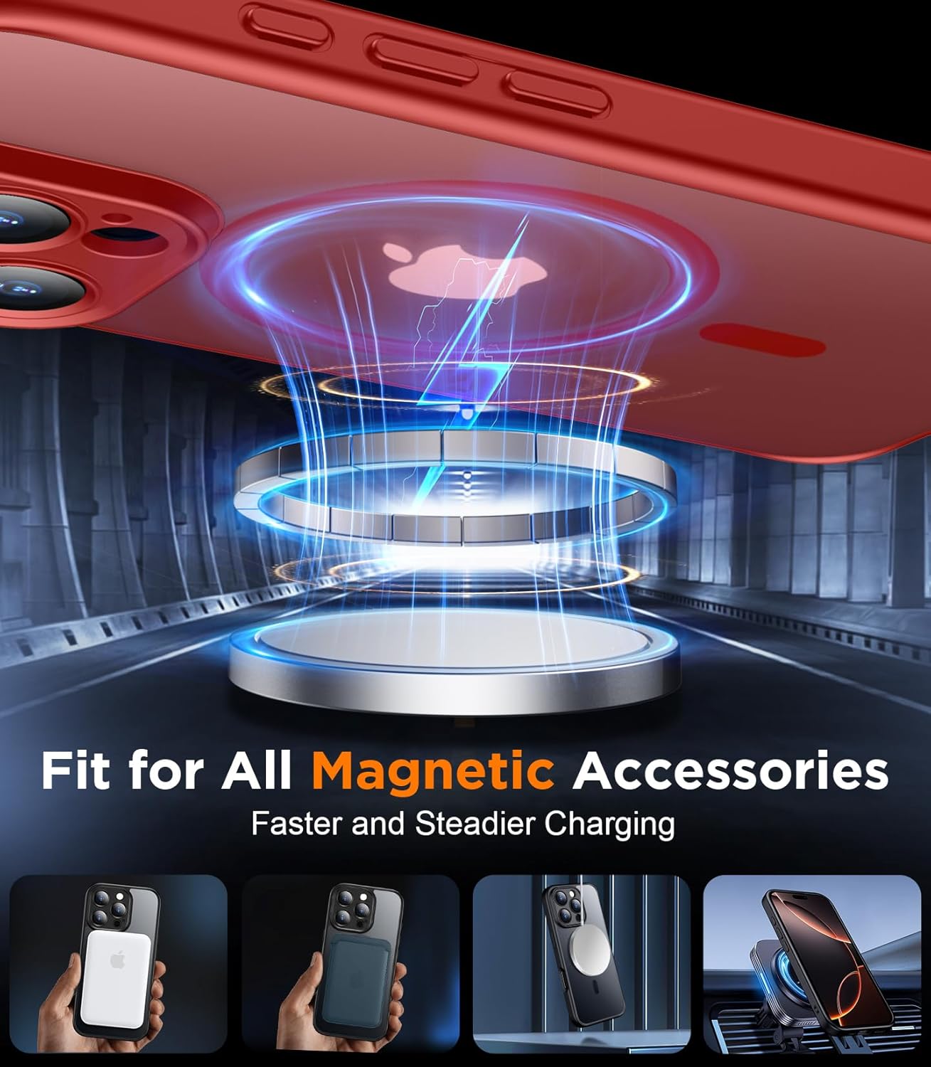 SPIDERCASE Magnetic for iPhone 16 Pro Max Case, with 2 Pcs [Tempered Glass Screen Protector] Translucent Matte Back Slim Shockproof Protective Phone Case for iPhone 16 Pro Max 6.9'',Red - Image 5