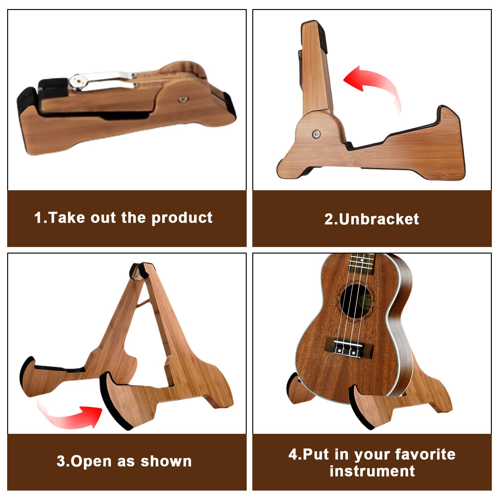 SUNOYA Gitarrenständer, faltbarer Gitarrenständer, Holz mit rutschfester Gummi, für E-Gitarre, Akustik, Bass, Klassik, Ukulele