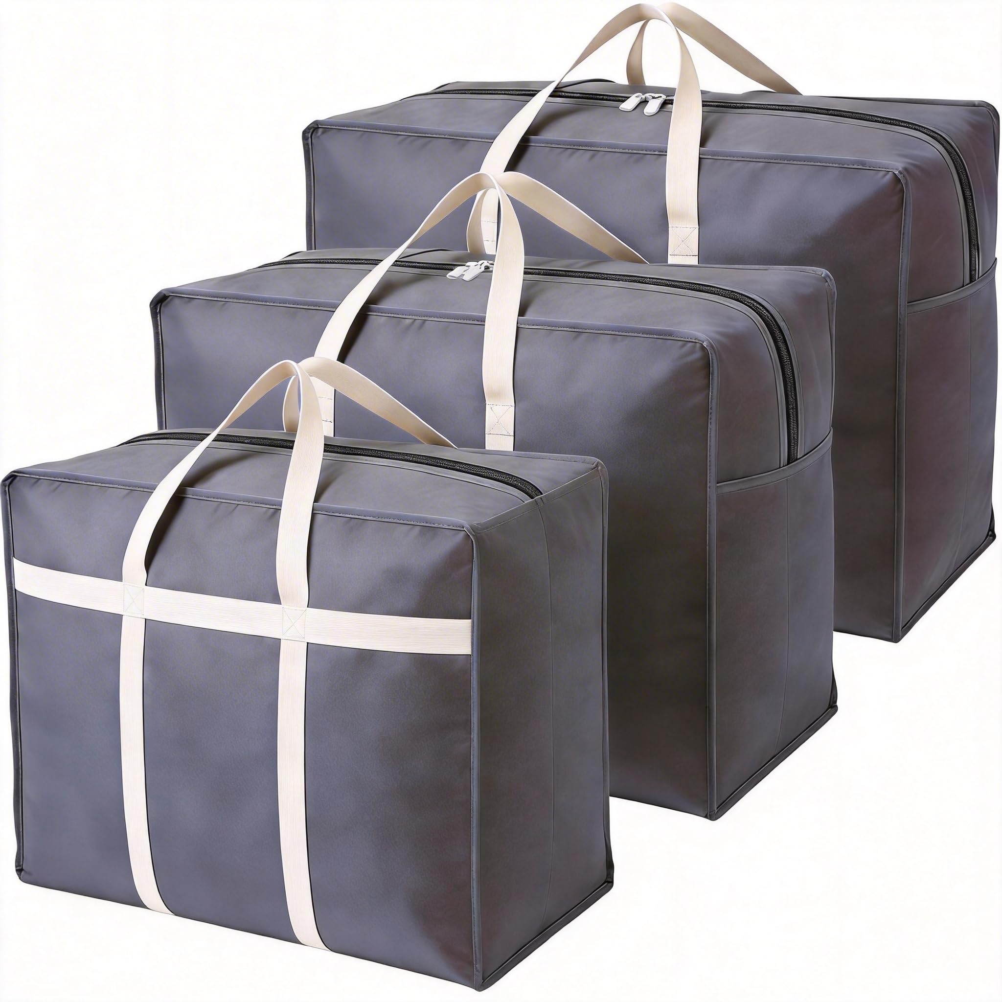 Zhiyu 105L Large Duvet Storage Bag with Zip, 3-Pack Extra Large Breathable Storage Bags for Bedding, Clothes, Duvets, Pillows & Comforters, Reinforced Handle Storage Boxes for Clothes