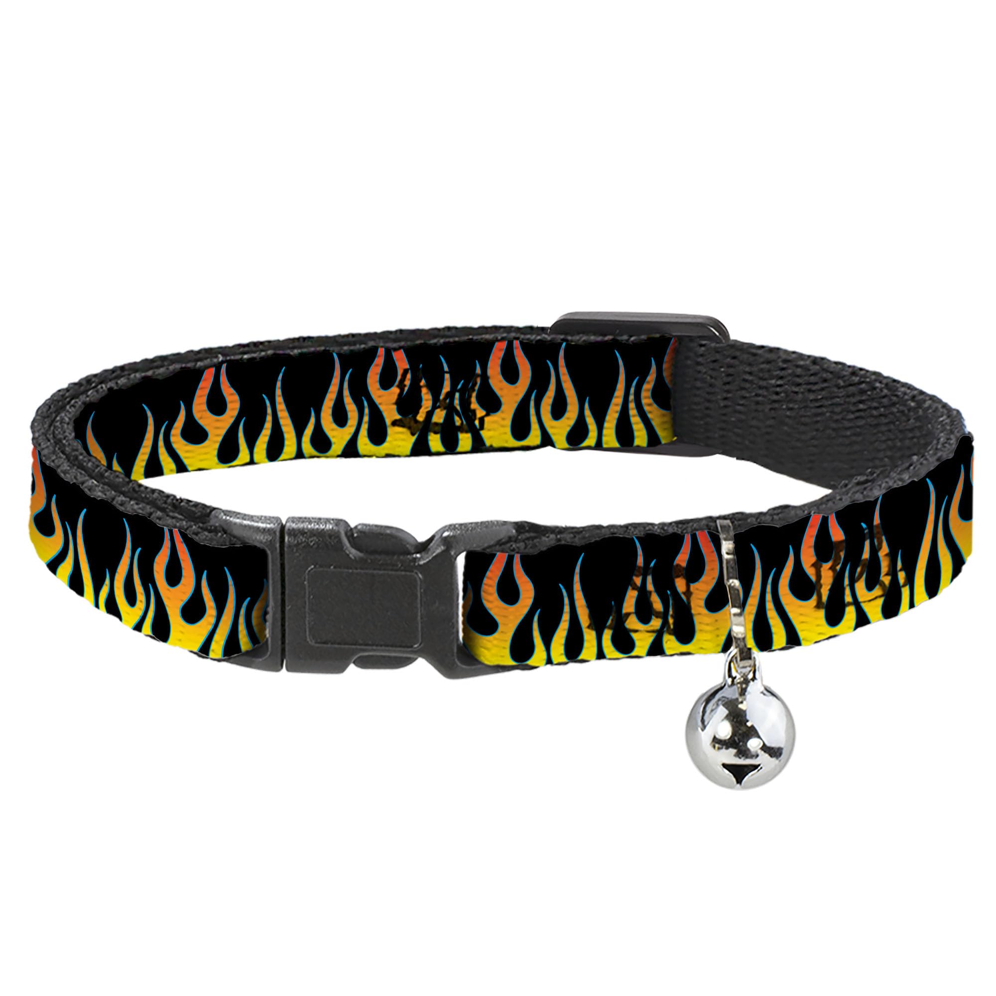 Cat Collar Breakaway Flames Black Yellow Orange 8 to 12 Inches 0.5 Inch Wide