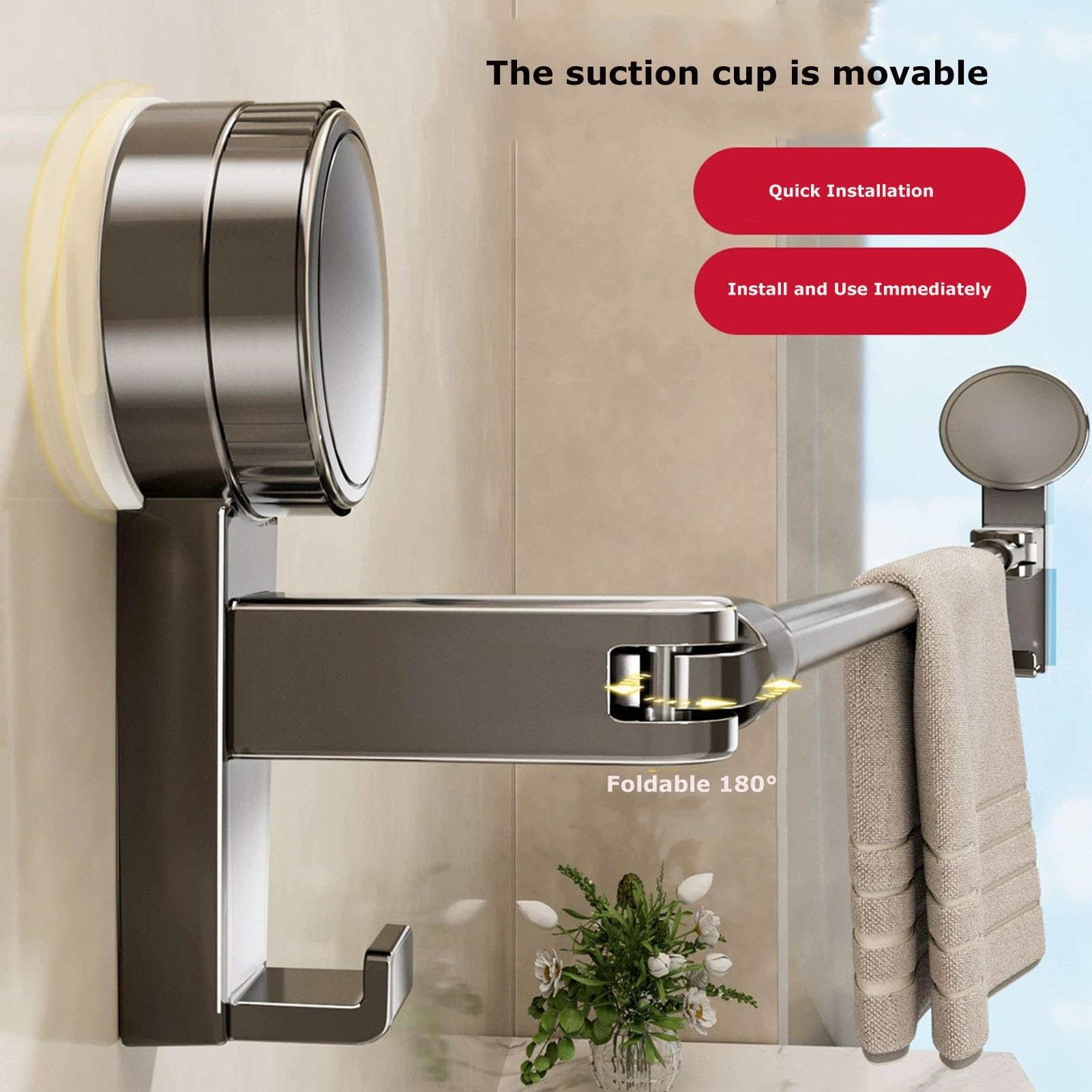Toallero Extensible Barra Única Fijación | Succión Soporte Pared Resistente Aluminio sin Taladros, Autoadhesivo Para Baño(54–96cm)