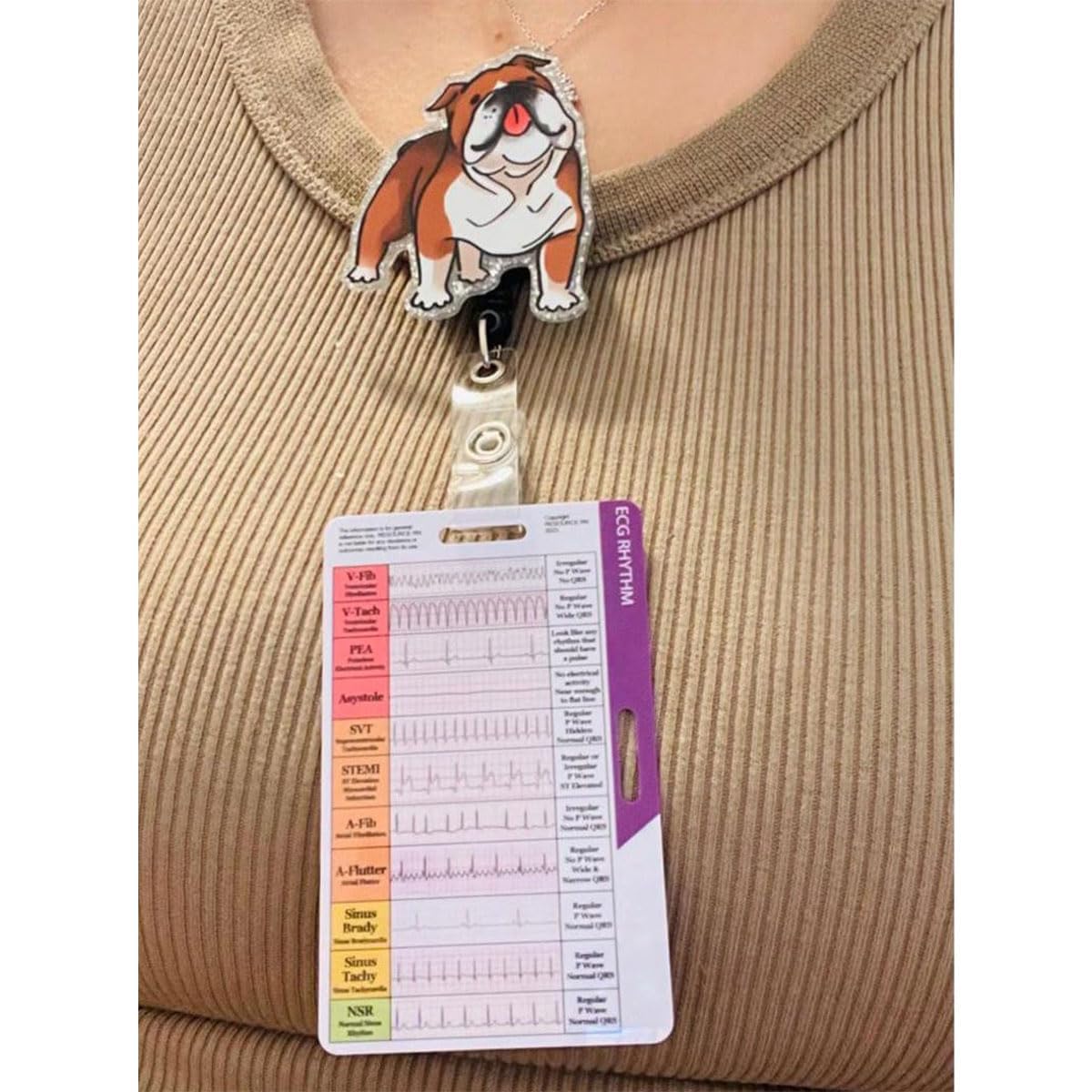 Carta tascabile per ritmo ECG/ECG, design a doppia faccia, per interpretazione del ritmo ECG, carte tascabili per frequenza ECG, pinze ECG per infermieri, porta badge ECG trasparente (2 pezzi)