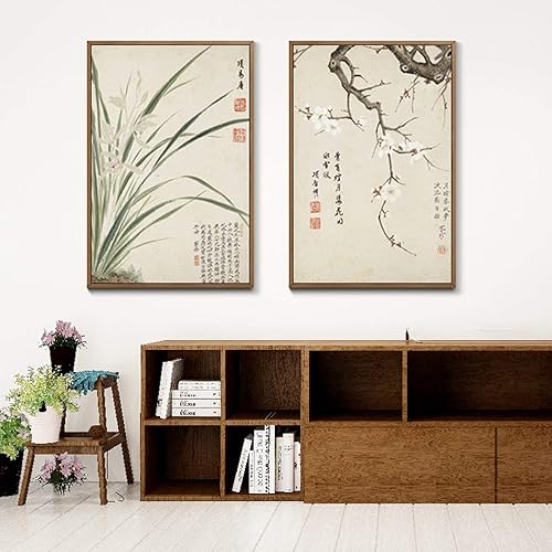 Estilo chino Cuatro flores famosas Ciruela Orquídea Bambú y Crisantemo Impresión de lienzo Imágenes Carteles retro para decoración del hogar