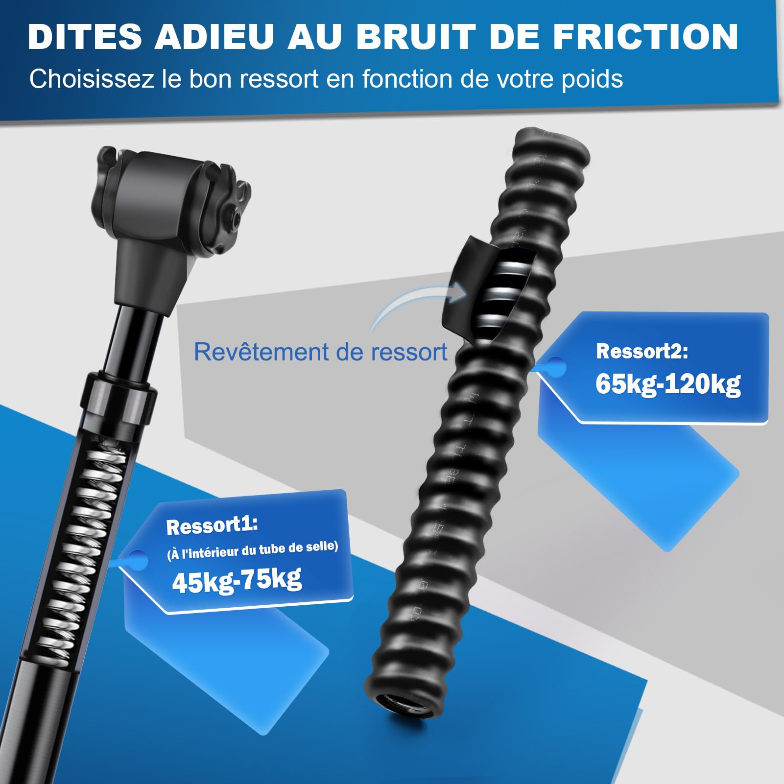 MAIKEHIGH Tige de Selle Suspendue, Alliage D'Aluminium Tige de Selle | 27,2/30,9/31,6mm avec 2 Adaptateurs 2 Ressorts pour VTT, Vélo de Ville, Vélo de Route, Vélo électrique