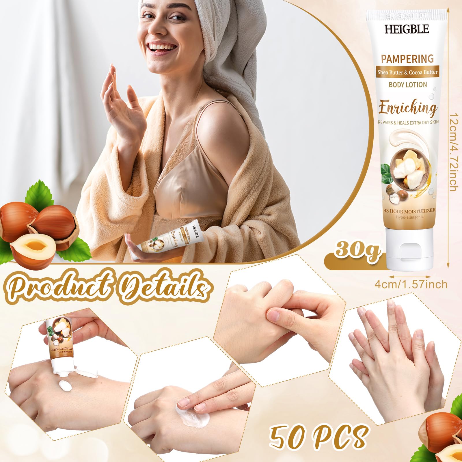 Körperlotionen, Reisegröße, 30 ml, mit Sheabutter und Kakaobutter, feuchtigkeitsspendend für trockene Haut, mit Klappdeckel, ideal für extra trockene Haut, perfekt für P