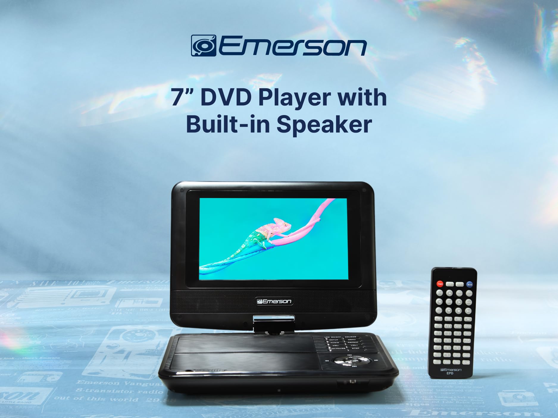 Emerson EPD-7001 Lettore DVD portatile da 7" con altoparlante integrato, batteria ricaricabile e schermo girevole a 180°, perfetto per la riproduzione di DVD e intrattenimento in movimento