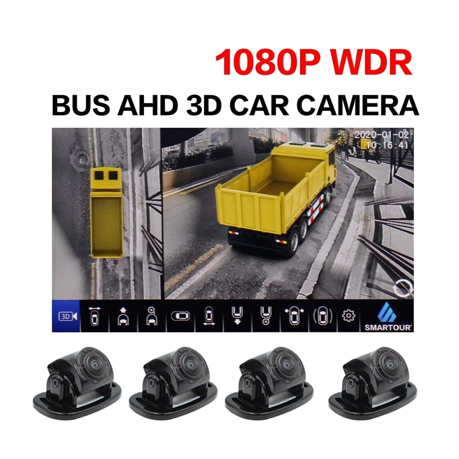 HILLAR Cámara De Reserva De Coche Cámara Trasera 3D 360 Grados Automóviles Camiones DVR 4 Canales SVM Vista Panorámica Aparcamiento AHD Autocaravanas Autobuses Furgonetas