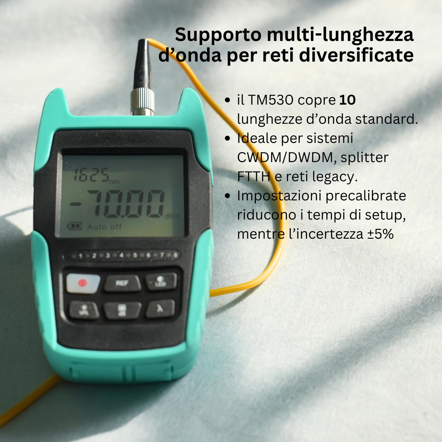 TM530 Tester per fibra ottica Misuratore di potenza ottico 4-in-1 con batteria ricaricabile, power meter fibra ottica multifunzionale con localizzatore visivo dotato di VFL RJ45 luce LED