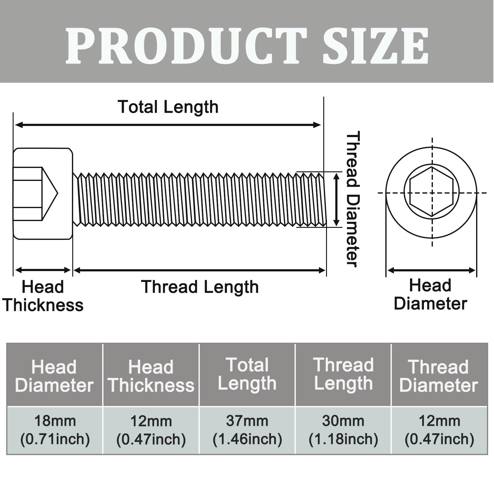 M12-1.75 X 60mm Button Head Socket Screws - 10.9 Grade Alloy Steel Black Oxide 4-Pack