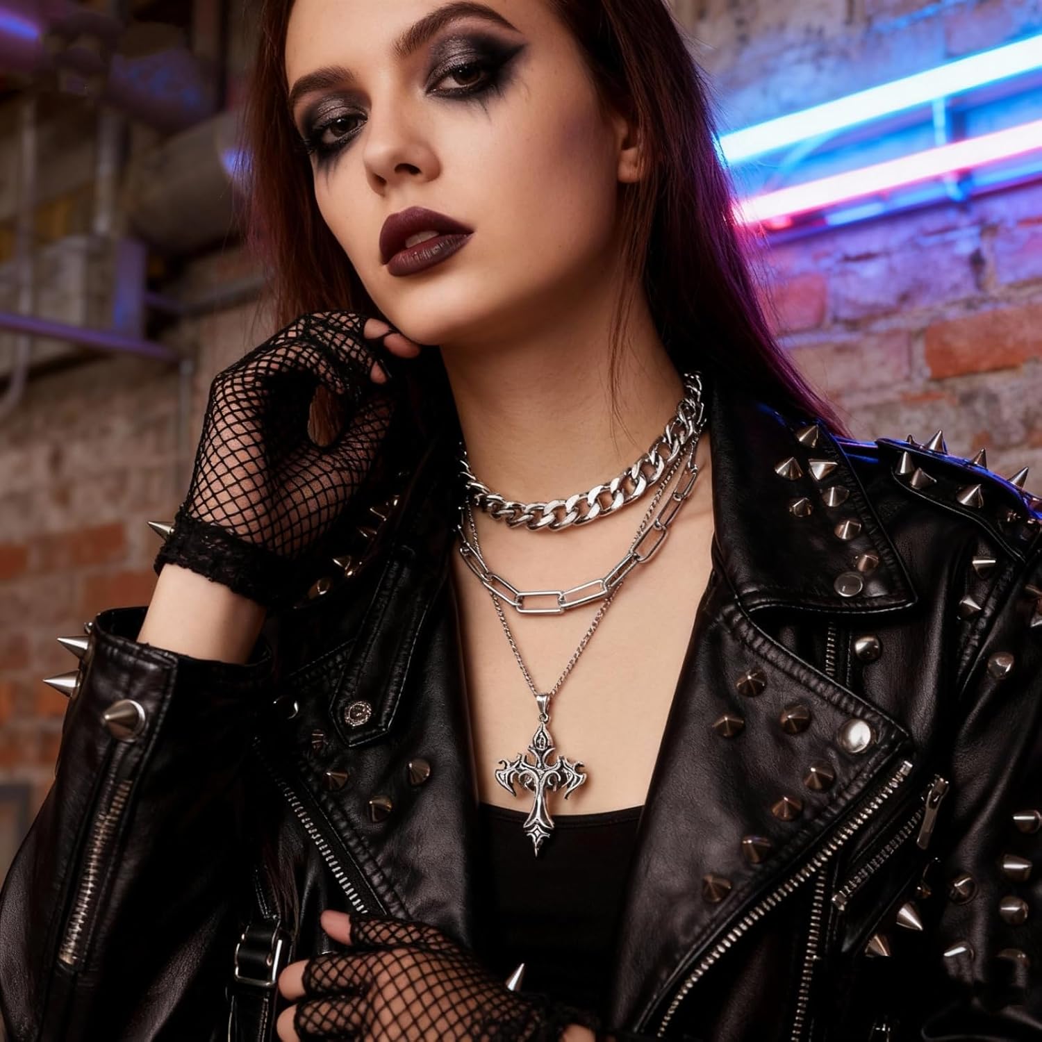 Gothic Layered Cross Pendant Necklace, Goth Emo Grunge Necklace, Goth Jewelry, Christmas New year Jewelry Gift For Women - Image 6