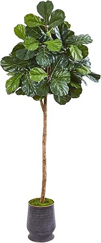 Nearly Natural Árbol artificial de higuera de hoja de violín de 80 pulgadas en maceta de metal acanalado