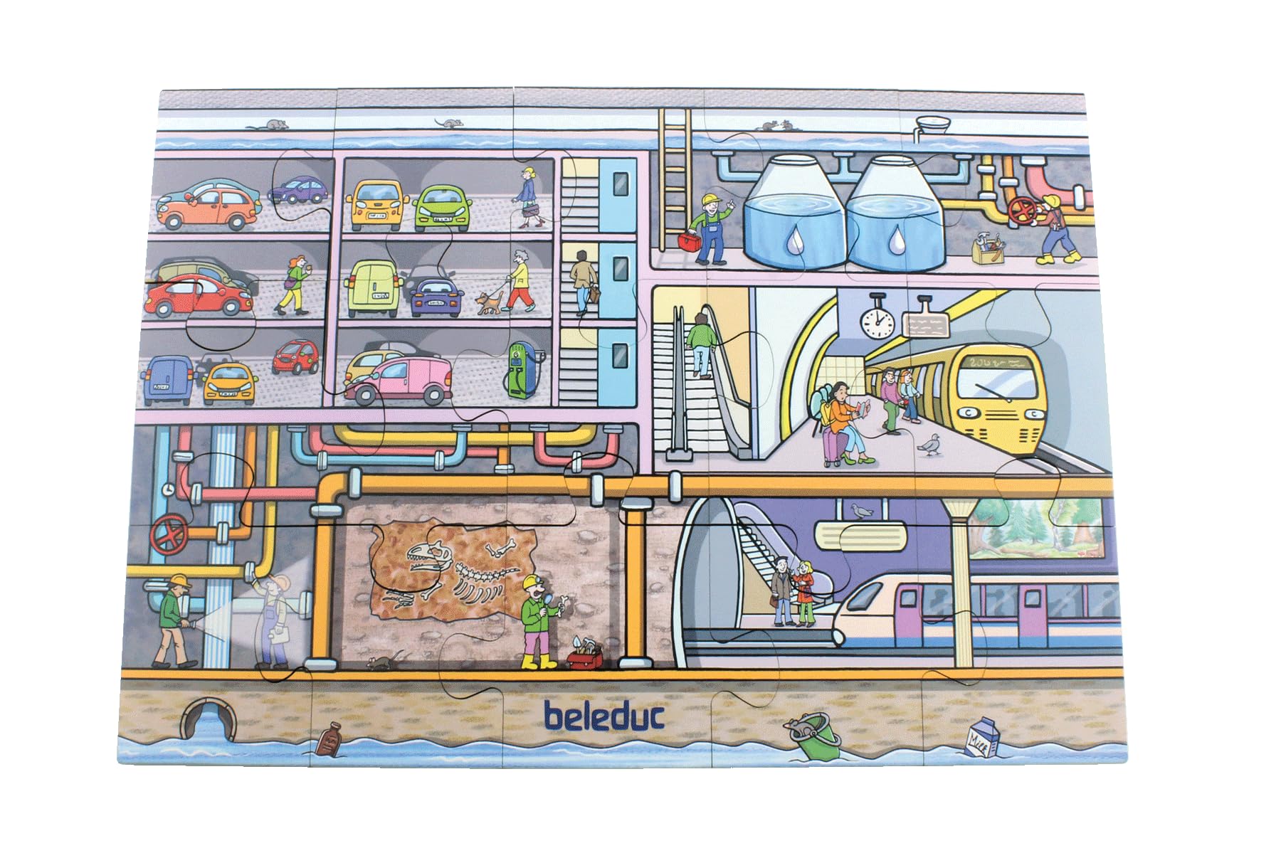 Beleduc Bodenpuzzle Stadtleben XL – 45 Teile – Großes Kinderpuzzle ab 3 Jahren – Stadt und Verkehr Lernpuzzle – 92 x 92 cm – 3 Puzzle Werden zu 1 XL Puzzle - Wimmelbild