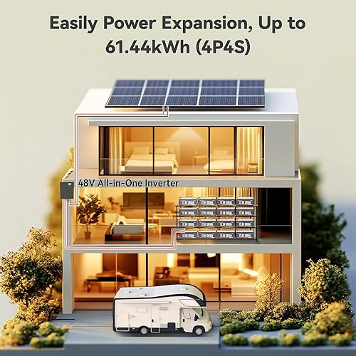 Miniatura 9 de Power Queen Batería LiFePO4 de 12.8 V 300 Ah 3840 Wh, BMS integrado de 200 A, batería de litio de 2560 W de salida de potencia, hasta 15000 ciclos