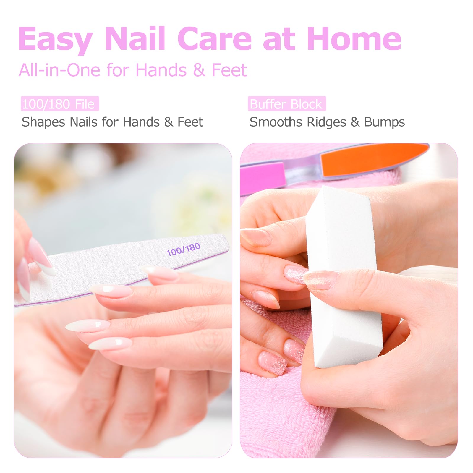 Carehabi 30 Pezzi Lime per Unghie e Buffer per Unghie, Lima 100/180 Unghie Professionali, Buffer Unghie Professionale per Salone Unghie, Nail Art Fai da te a Casa