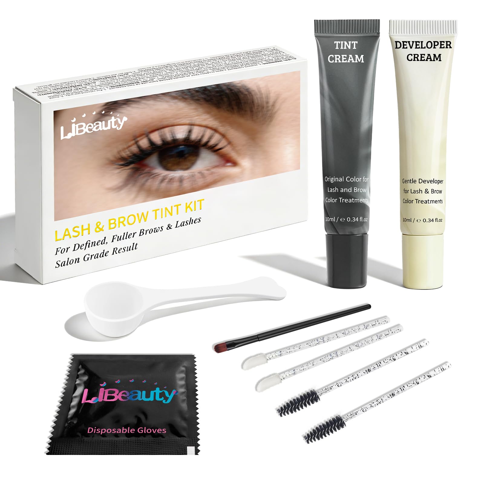 Libeauty Lash & Brow Color Kit – Instant Black Eyelash Color 10 ml, Eyebrow Coloring Set, Gentle Formula, Easy DIY Salon Results at Home