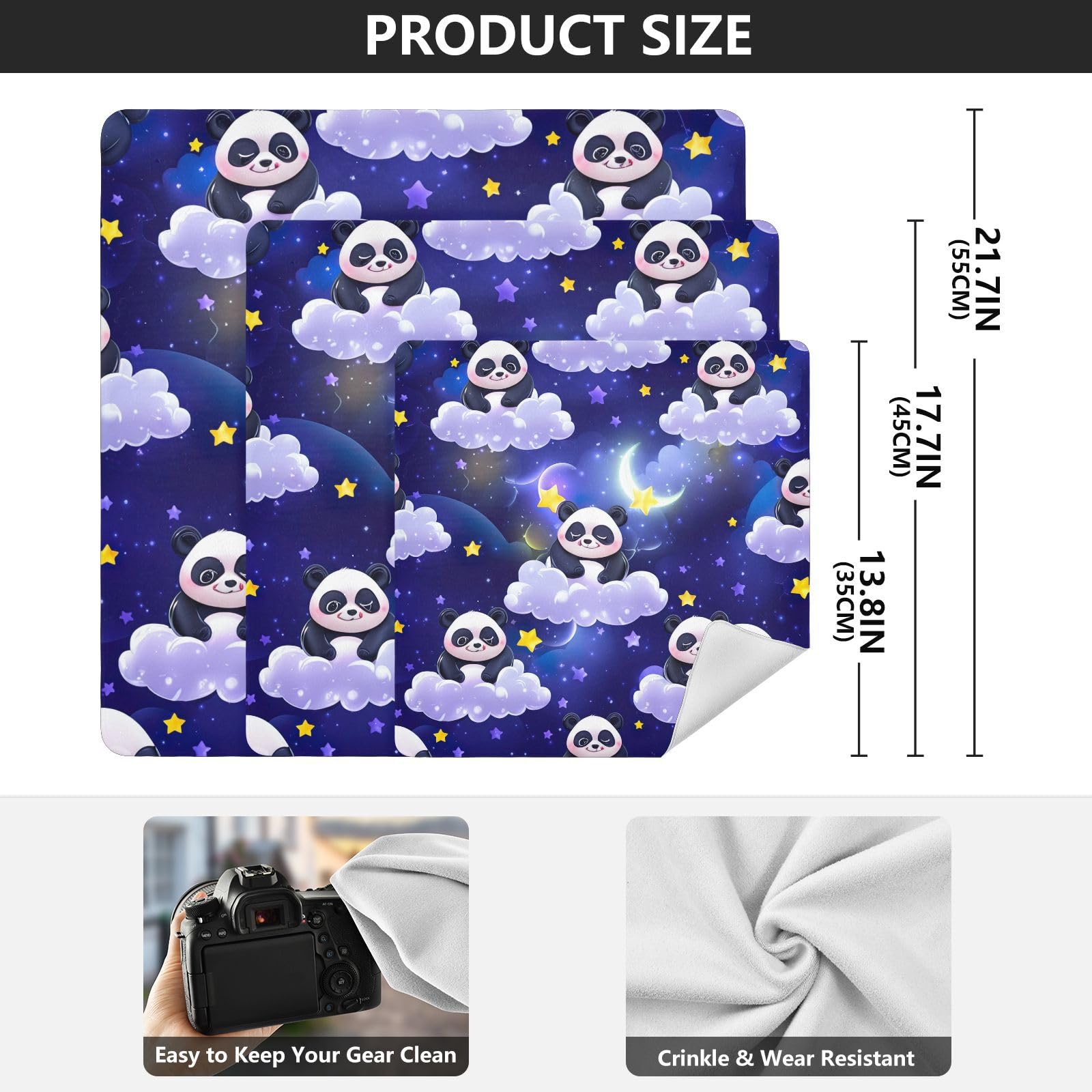 ODAWA Camera Storage Cloth 21.7 In, Cute Pandas Sleeping Clouds Cosmetic Bag Magic Cloth, Lens Protector for Camera