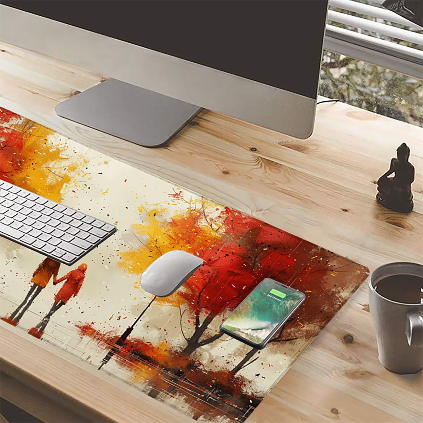 OtoñO Alfombrilla Ratón Gaming XXL 1500x800 mm, Alfombrilla Gaming Rojo Mousepad con Base de Goma Antideslizante, Impermeable Desk Mat para Teclado y Raton, Accesorios Gaming, Regalos de Hombre 9-W