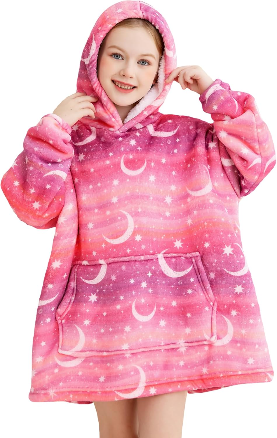 Kids Wearable Blanket, Toddler Sherpa Sweatershirt Hoodie with Front Pocket Comfy Warm Hugs