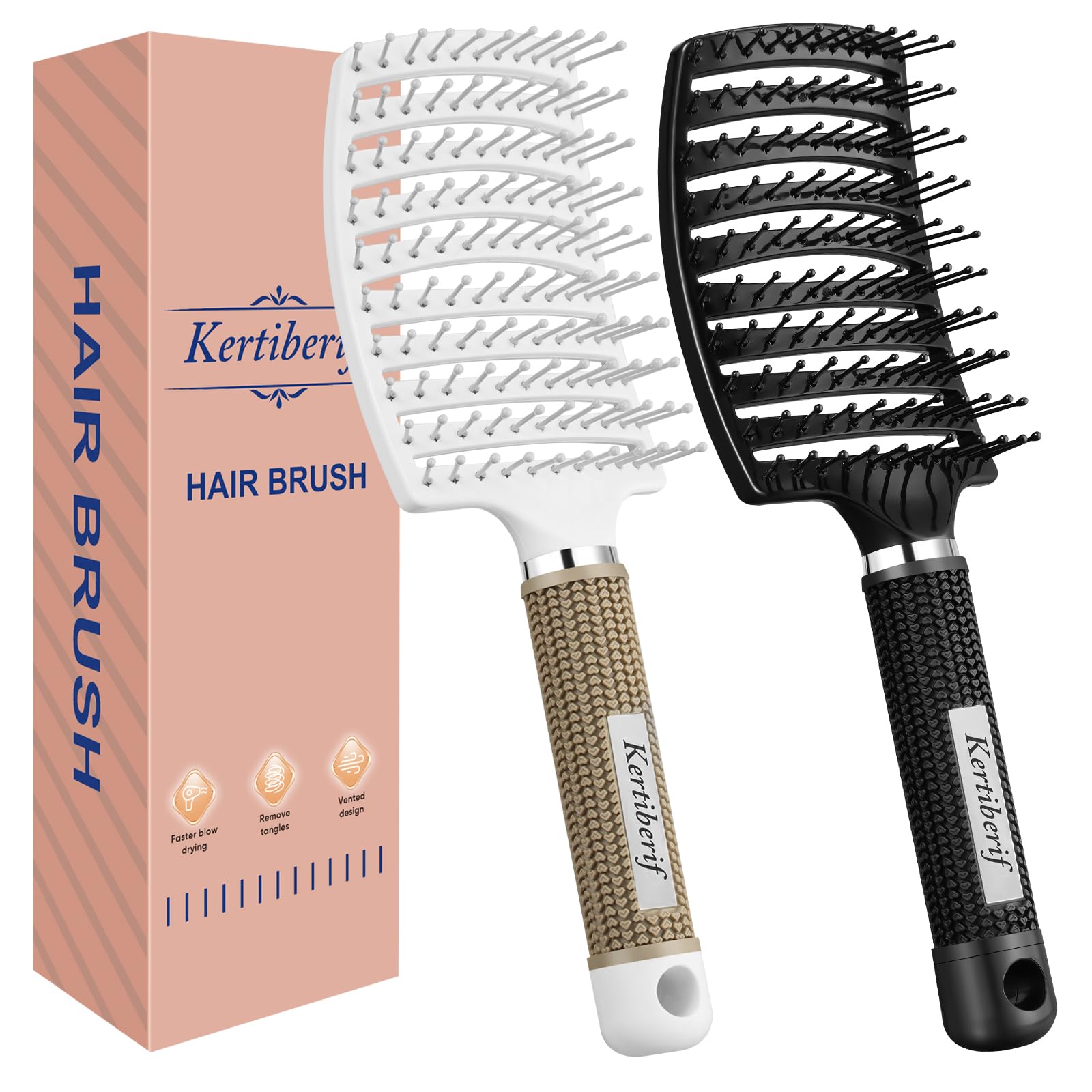 Haarbürsten für schnelleres Föhnen, gebogene belüftete Haarbürste für Damen, Herren, Kinder, professionelle Entwirrungsbürste für trockenes, nasses, dickes, lockiges, glattes Haar (2 Stück,