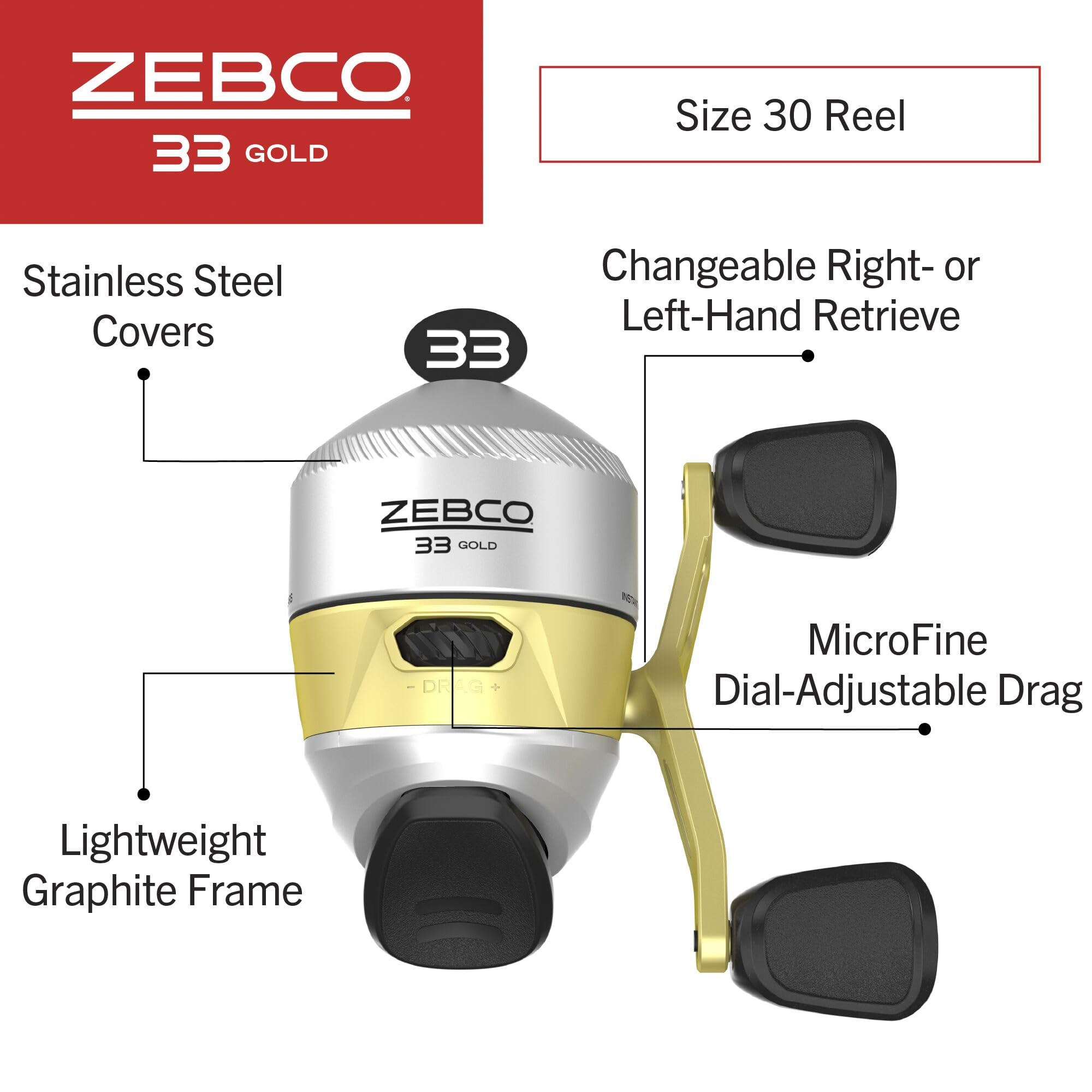 Amazon | Zebco 33 Gold スピンキャスト フィッシングリール サイズ30