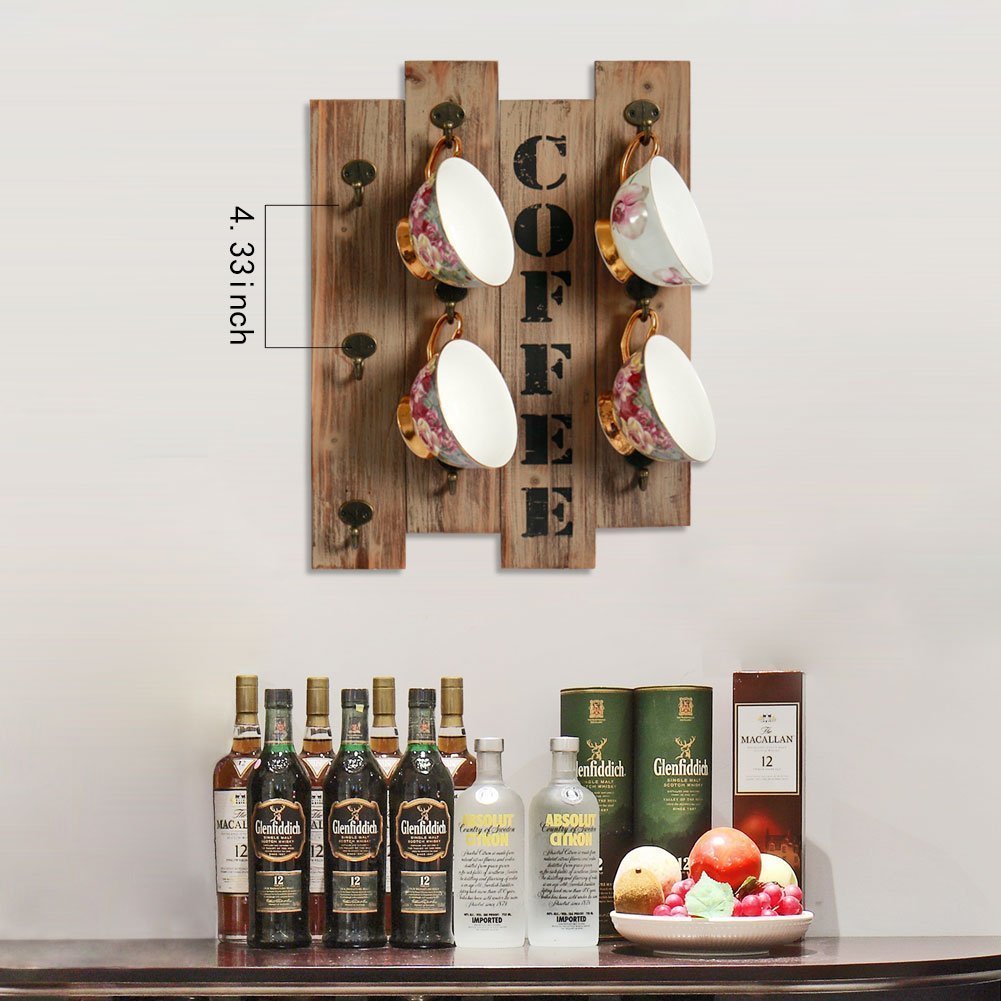 White Whale you think, we bring Kitchen Storage Brown Wooden Wall Mounted Coffee Mug Hanger Rack 2